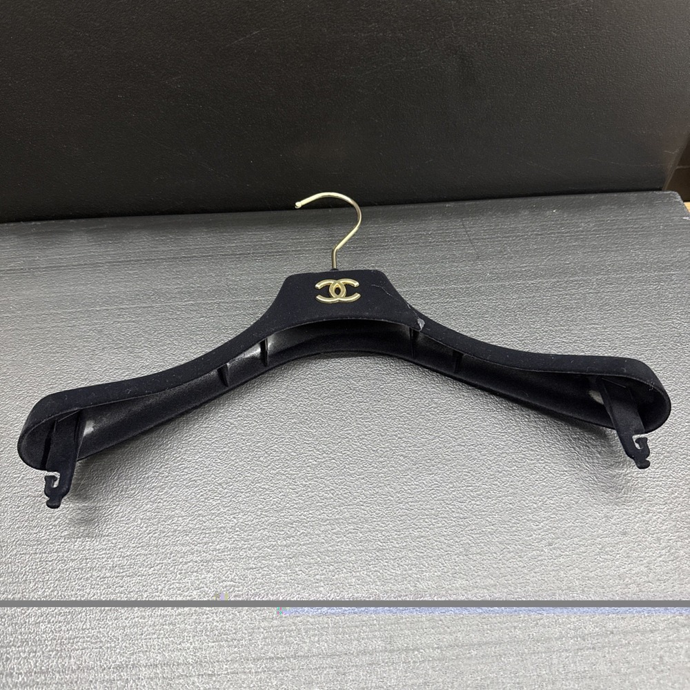 BROKEN Chanel Black Velvet Plastic Hanger Gold Logo Authentic,